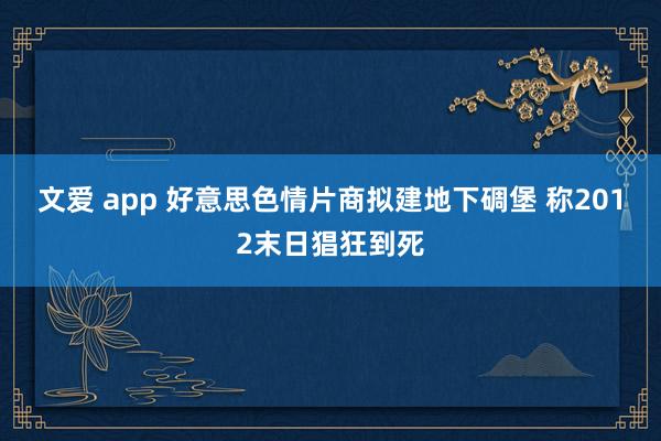 文爱 app 好意思色情片商拟建地下碉堡 称2012末日猖狂到死